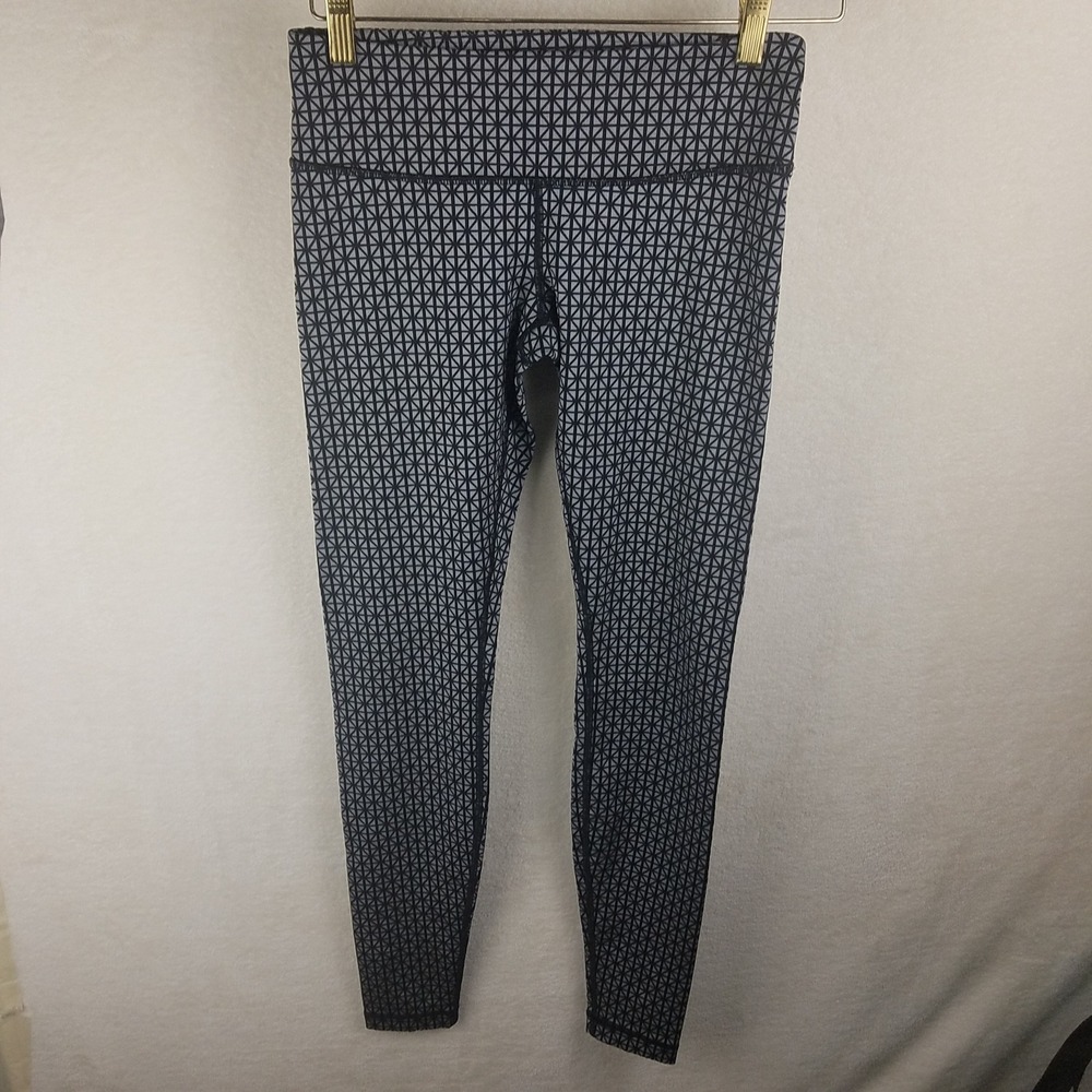 Lululemon‎ Wunder Under Leggings Womens 4 Black Gray Geometric Grid Excellent